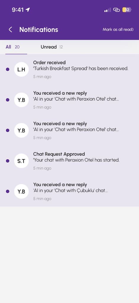Peraxion notifications screen