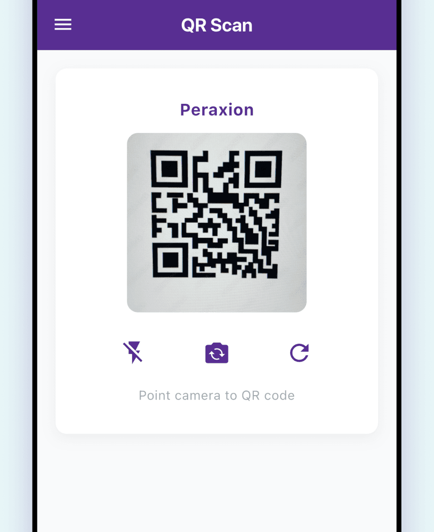 Peraxion QR scan screen